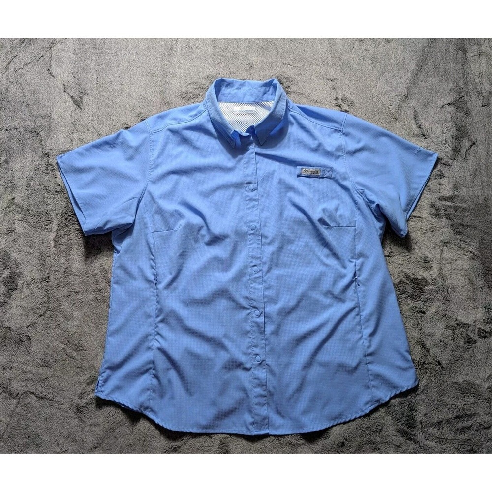 Columbia PFG Short Sleeve Snap Up Top Women's Plus Size 1X Blue